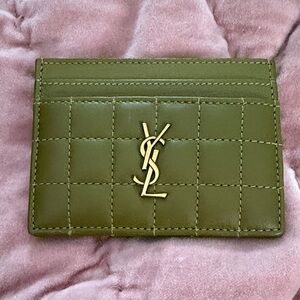 Saint Laurent Cassandre YSL Card Case in Quilted Smooth Leather in Vert Olive